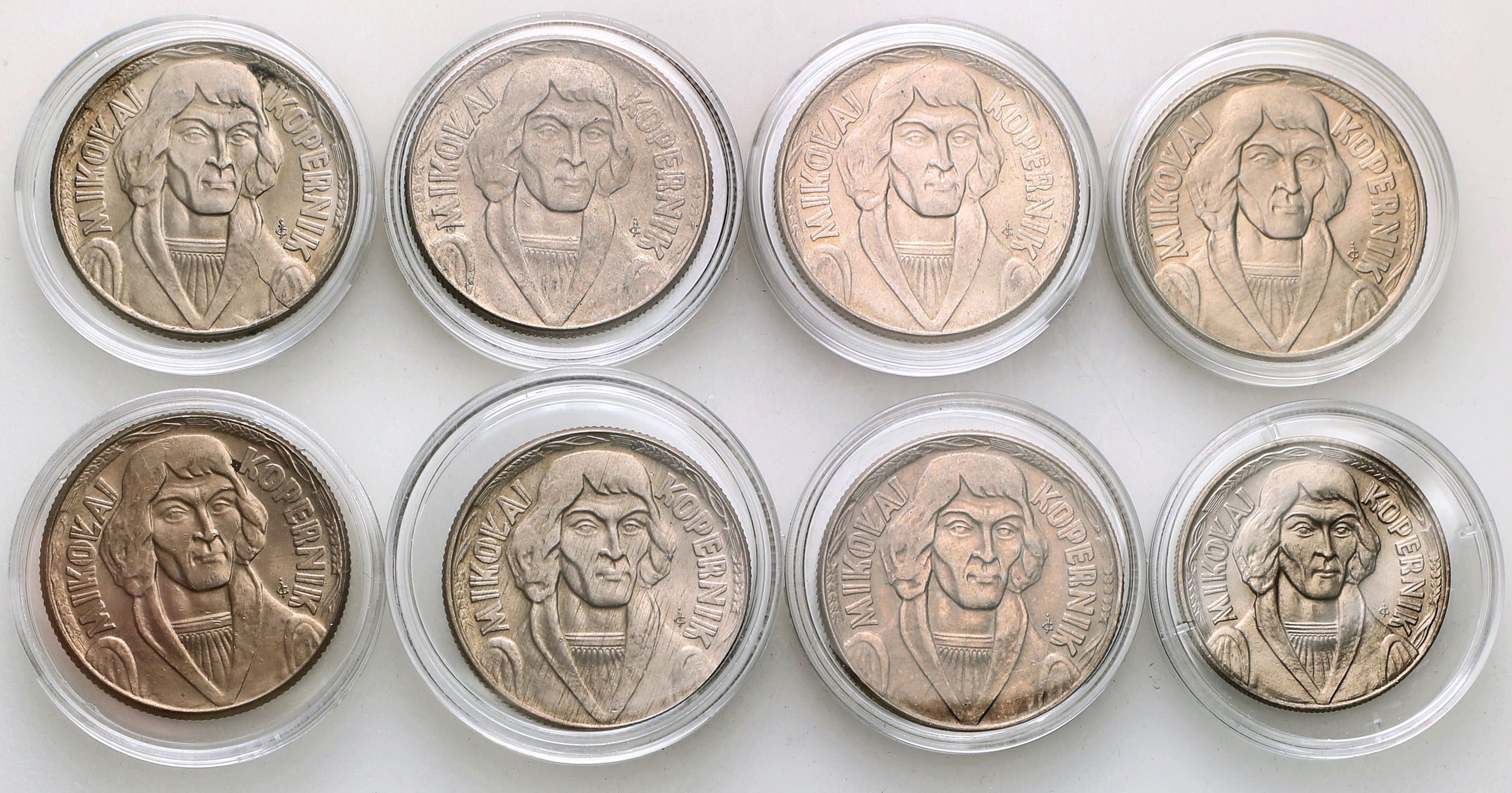 PRL. 10 złotych 1965-1968 Kopernik, zestaw 8 monet